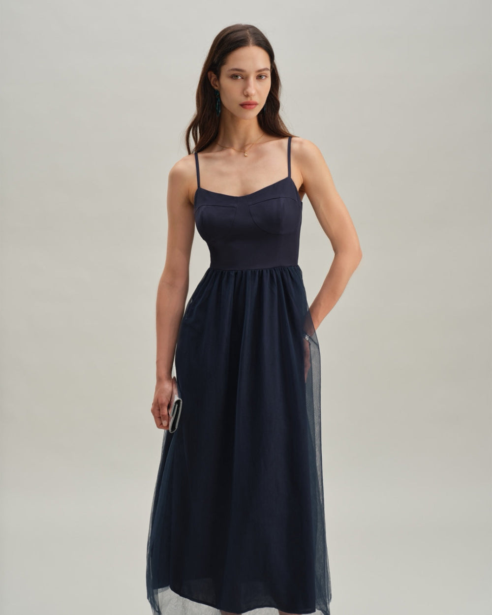 Blue Shirred Flowy Slip Maxi Dress | Rihoas