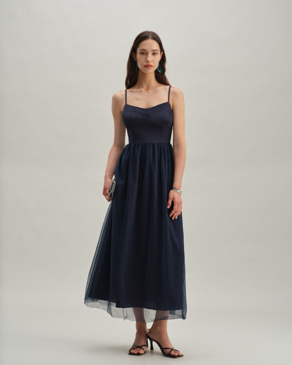 Blue Shirred Flowy Slip Maxi Dress | Rihoas