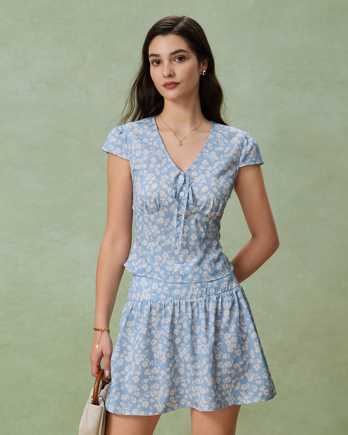 Blue Floral A-Line Mini Skirt | Rihoas
