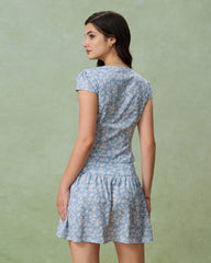 Blue Floral A-Line Mini Skirt | Rihoas