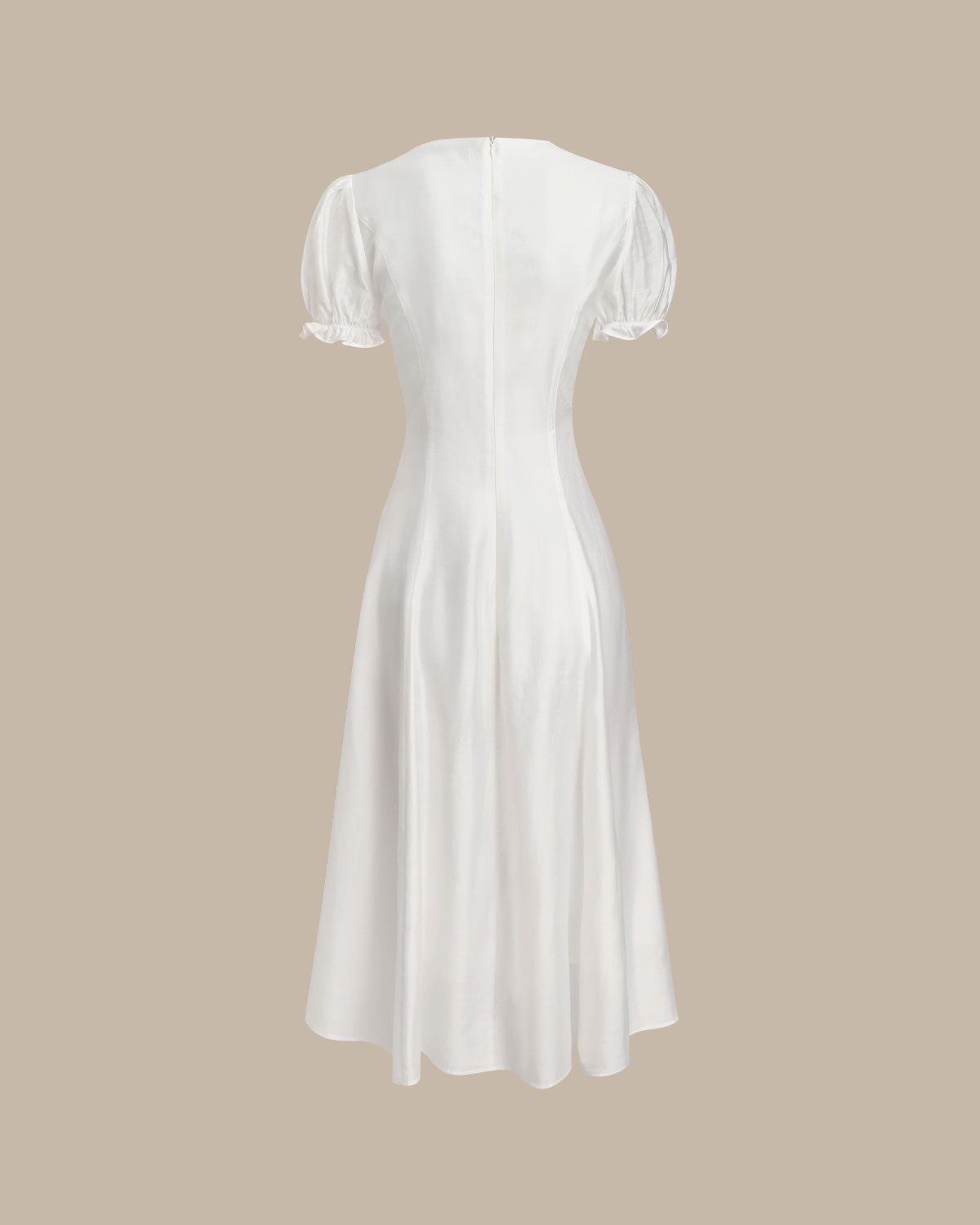 White Puffed Sleeve V Neck Midi Dress | Rihoas