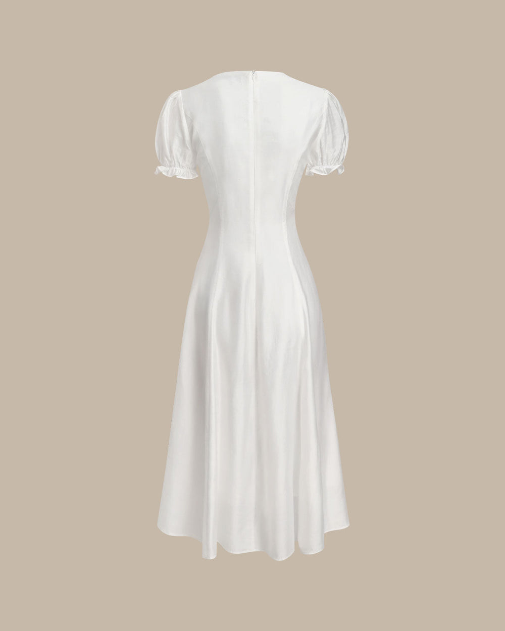 White Puffed Sleeve V Neck Midi Dress | Rihoas