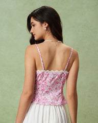 Pink Floral Sweetheart Neck Cami Top | Rihoas