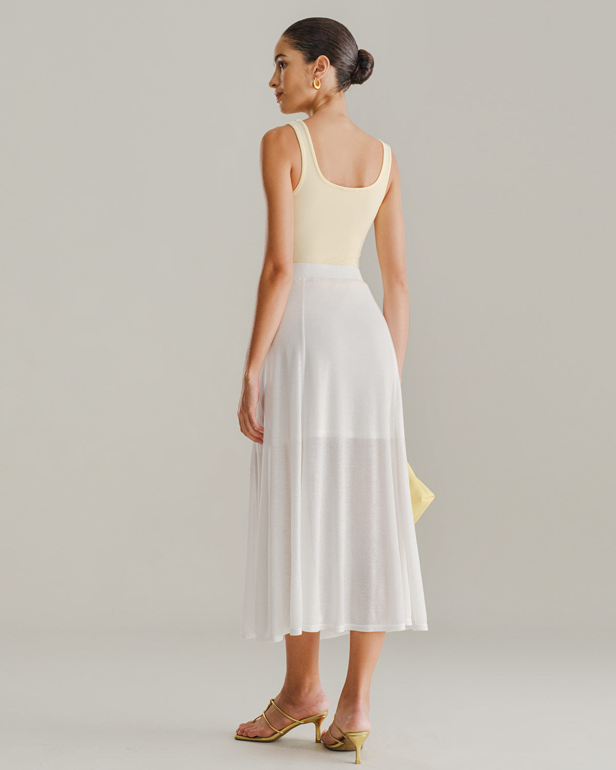 White Elastic Waist Straight Midi Skirt | Rihoas