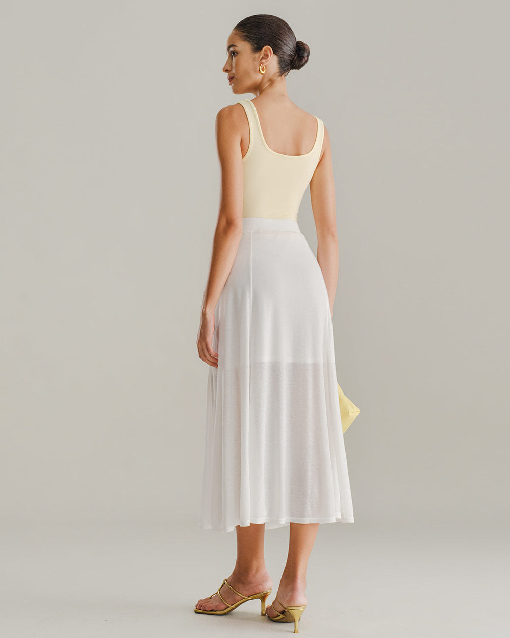 White Elastic Waist Straight Midi Skirt | Rihoas