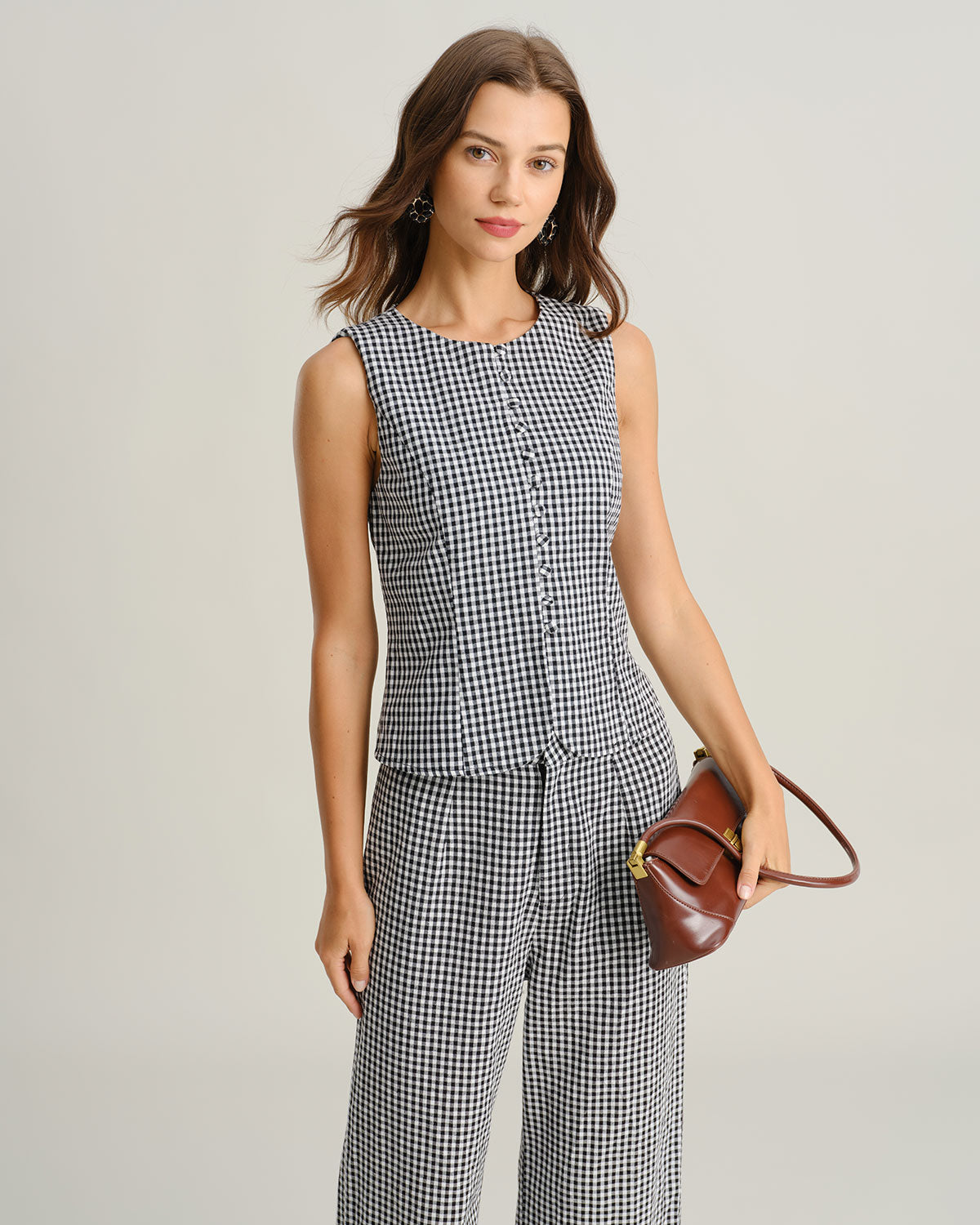 Black Plaid Button Vest | Rihoas