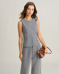 Black Plaid Button Vest | Rihoas