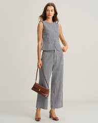 Black Plaid Button Vest | Rihoas