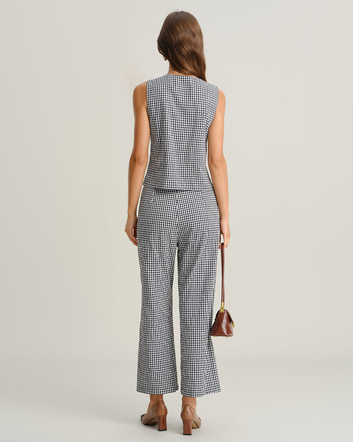 Black Plaid Button Vest | Rihoas