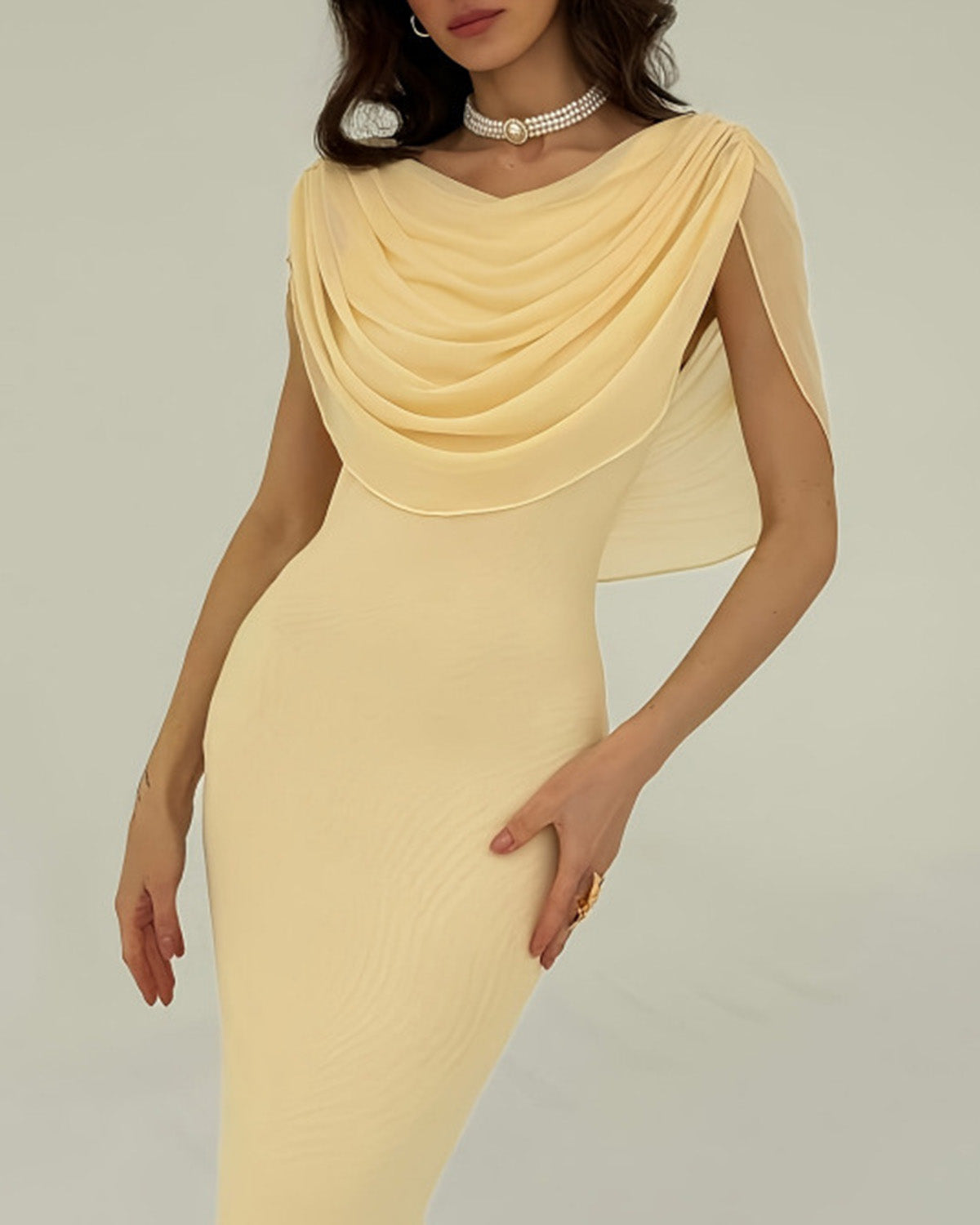 Yellow Cowl Neck Sleeveless Maxi Dress | Rihoas