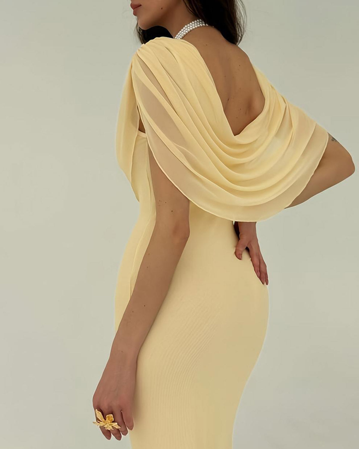 Yellow Cowl Neck Sleeveless Maxi Dress | Rihoas