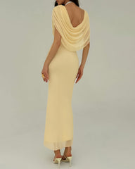 Yellow Cowl Neck Sleeveless Maxi Dress | Rihoas