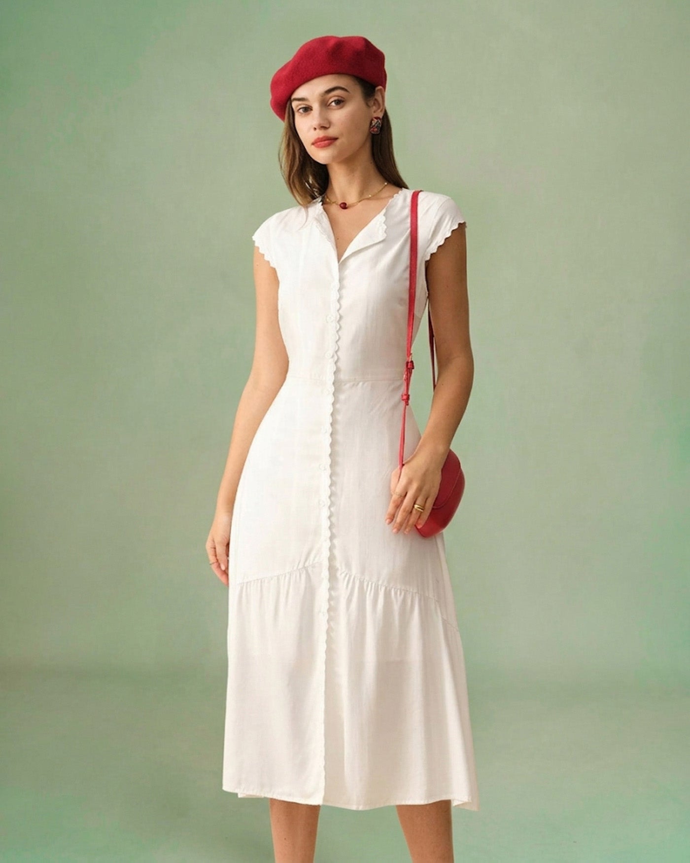The Solid Color Lapel Midi Dress | Rihoas