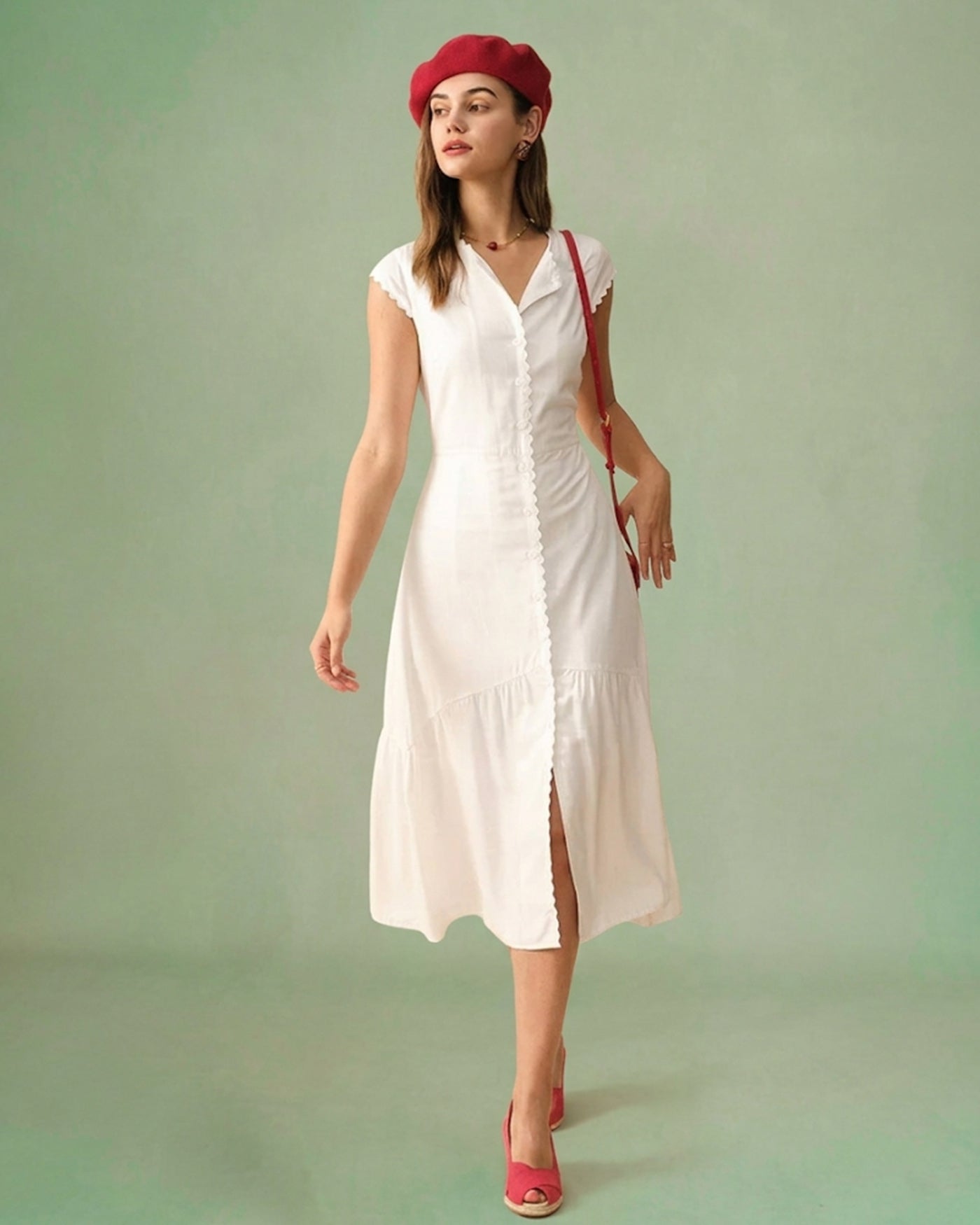 The Solid Color Lapel Midi Dress | Rihoas