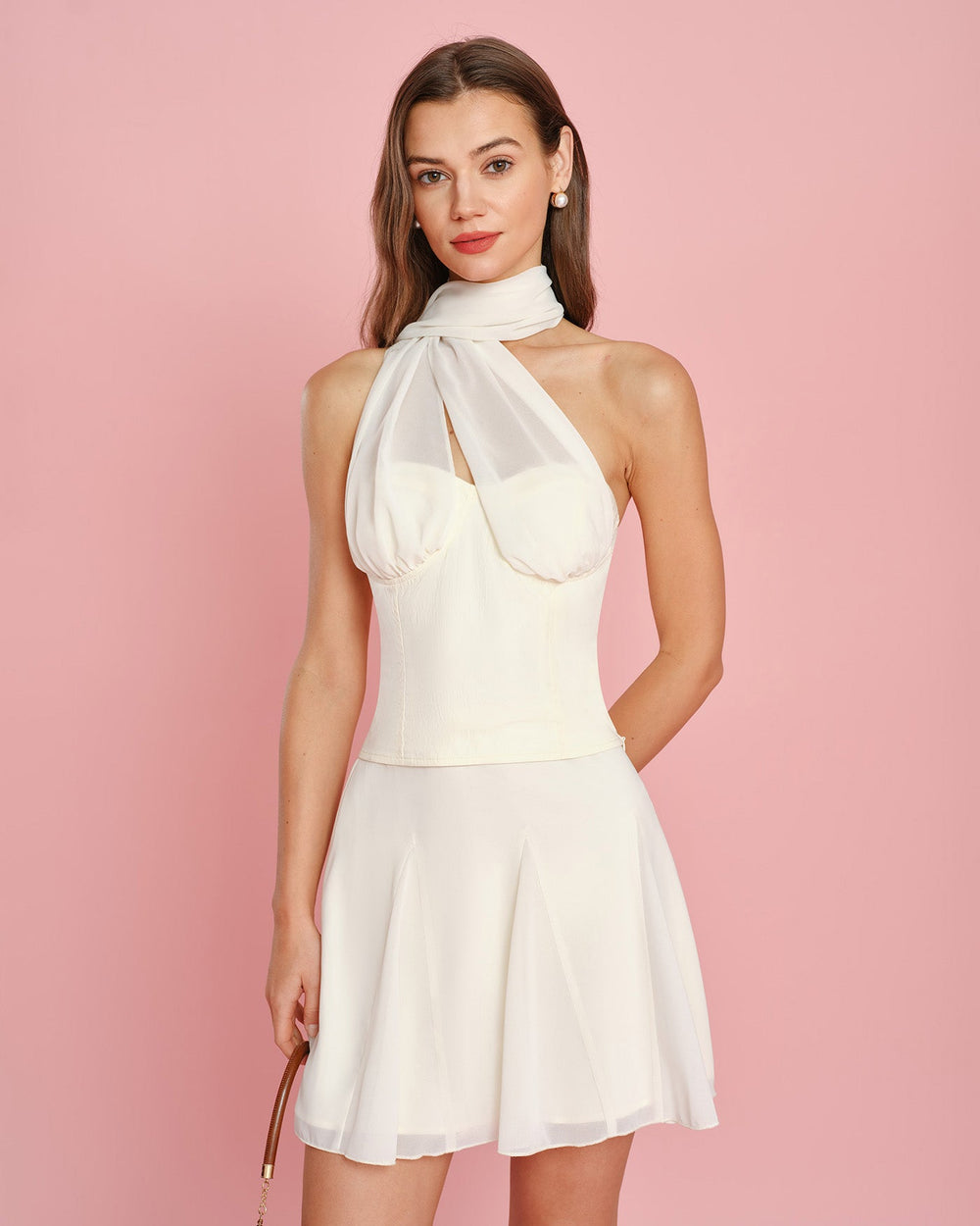 Apricot Solid Chiffon Mini Skirt | Rihoas