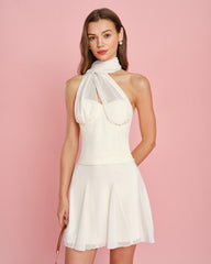 Apricot Solid Chiffon Mini Skirt | Rihoas
