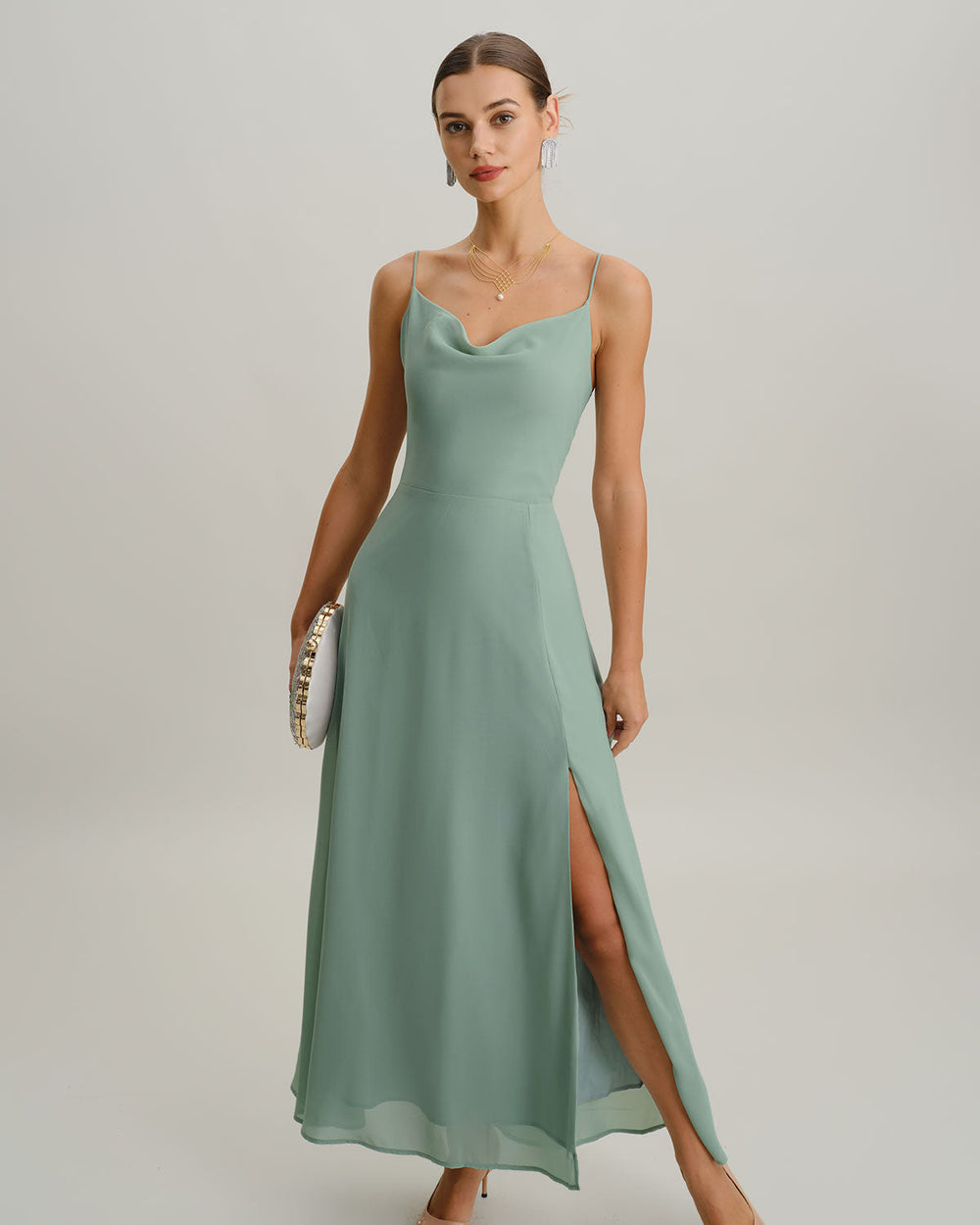 Green A-Line Backless Slip Maxi Dress | Rihoas