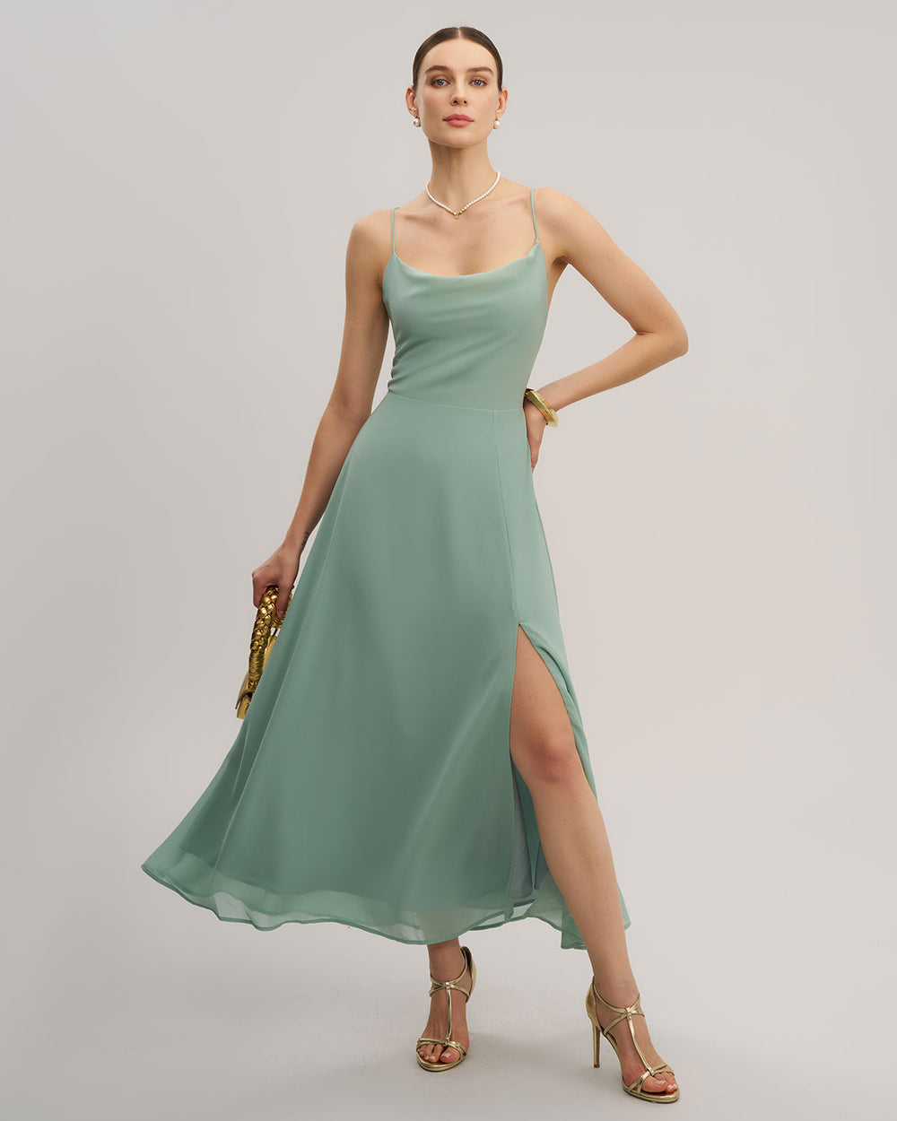Green A-Line Backless Slip Maxi Dress | Rihoas