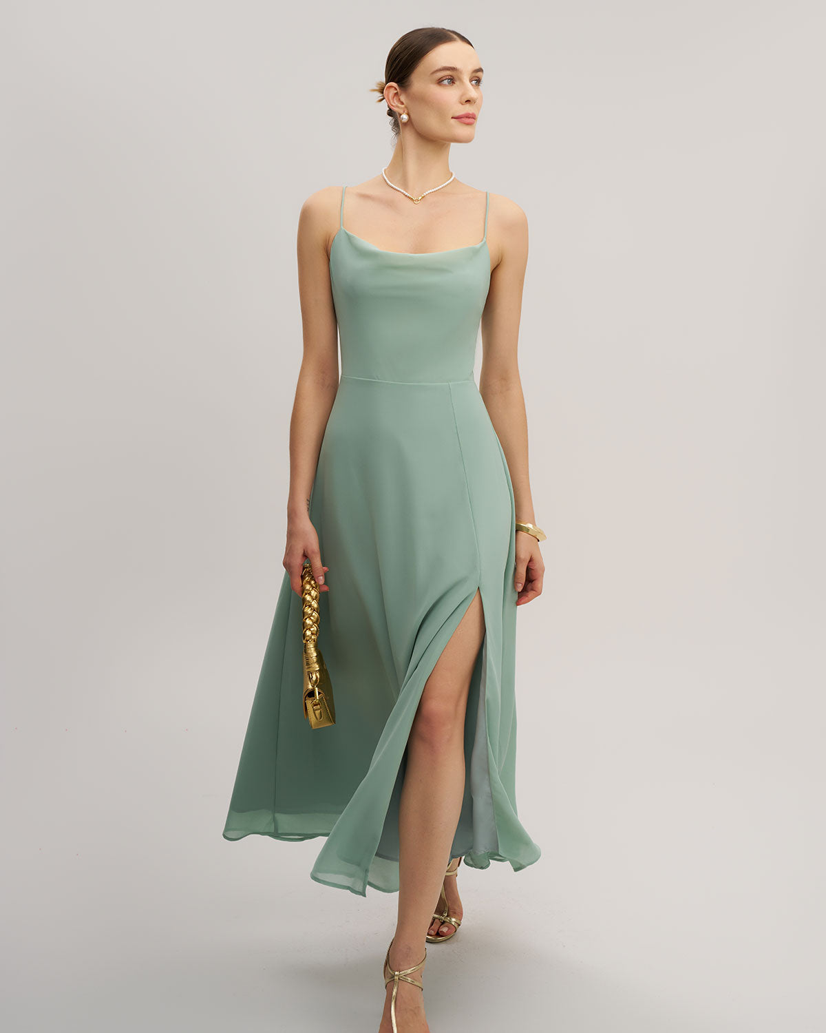Green A-Line Backless Slip Maxi Dress | Rihoas