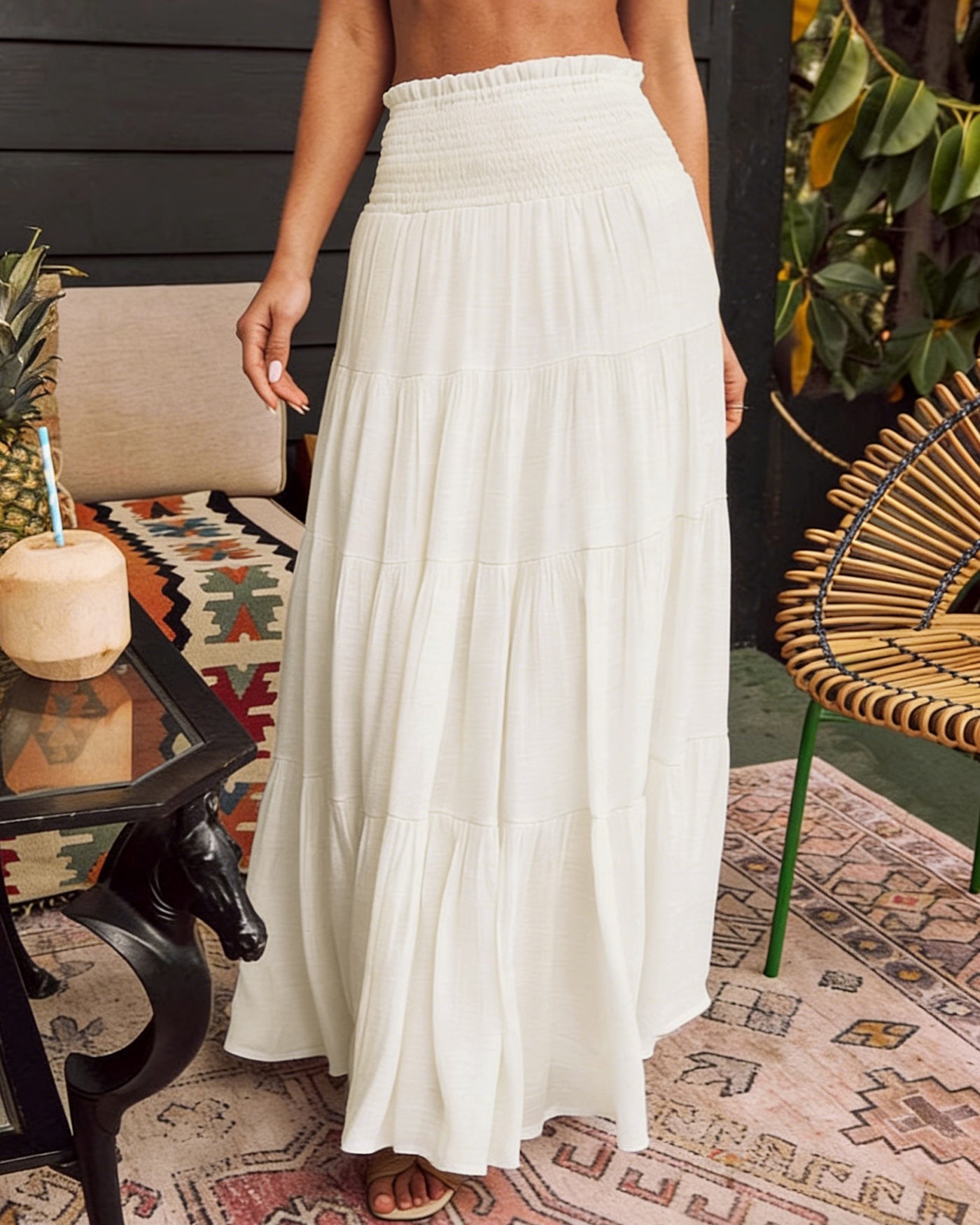 White Midi Flared Skirt | Rihoas
