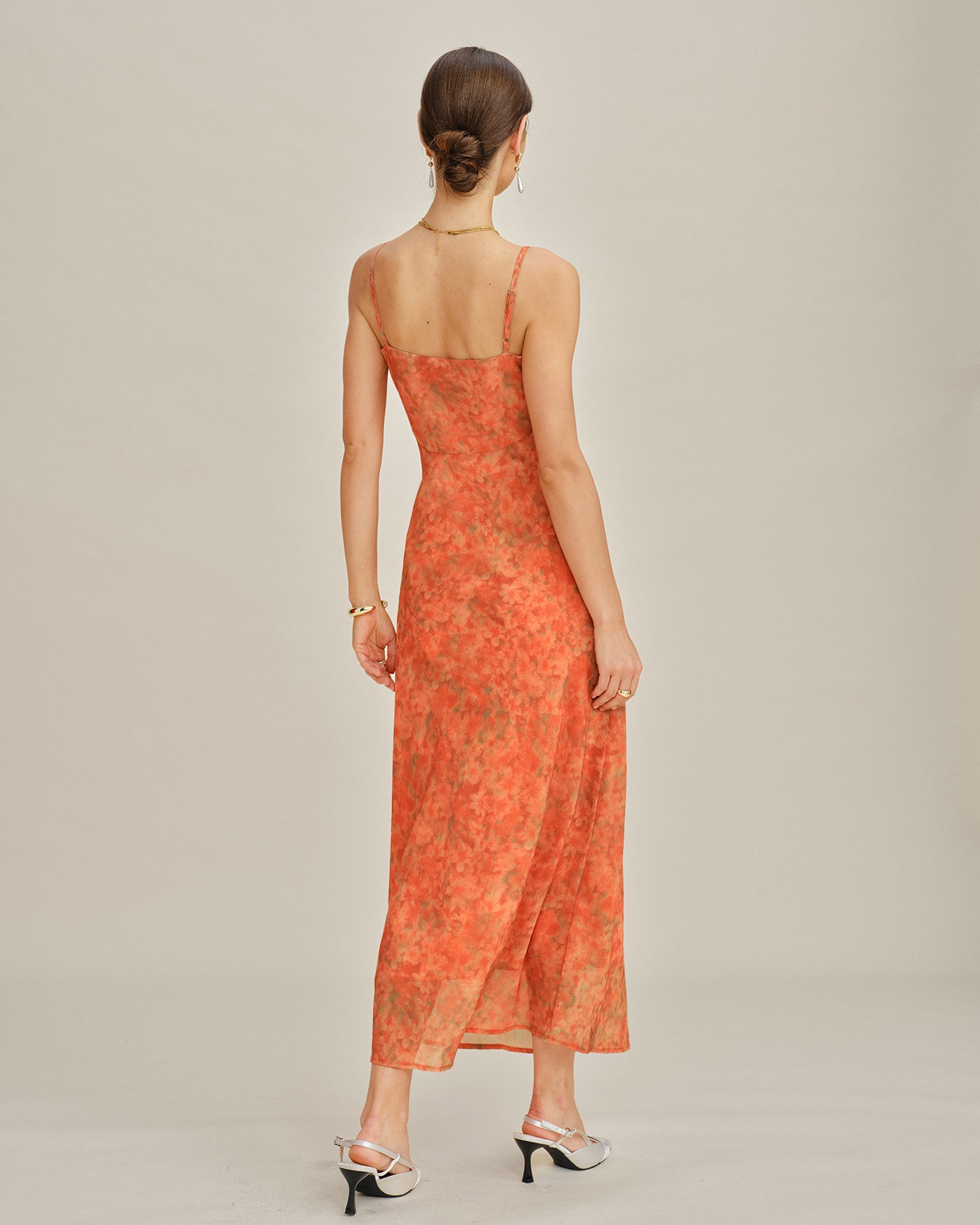 Orange Floral A-Line Slip Maxi Dress | Rihoas