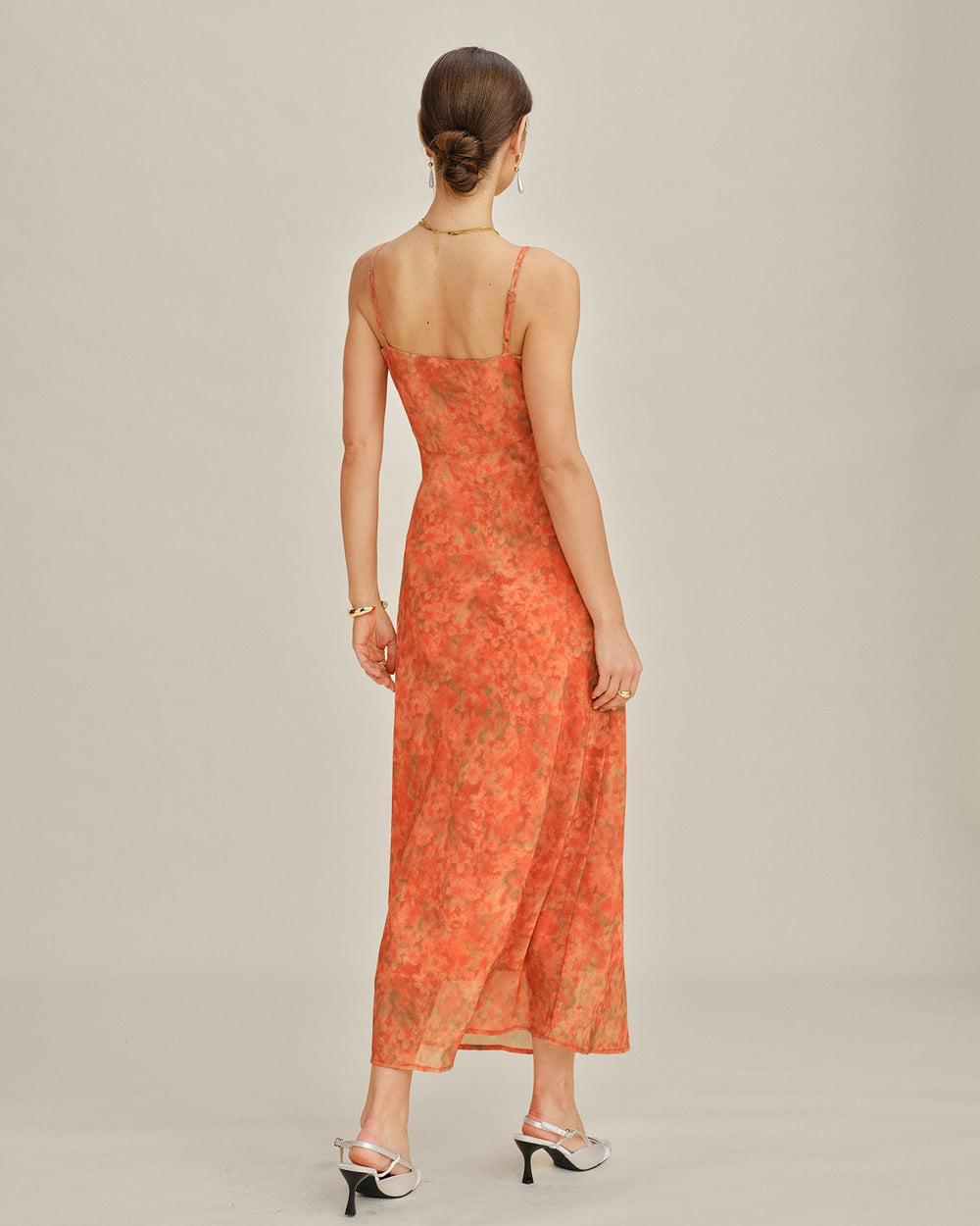 Orange Floral A-Line Slip Maxi Dress | Rihoas