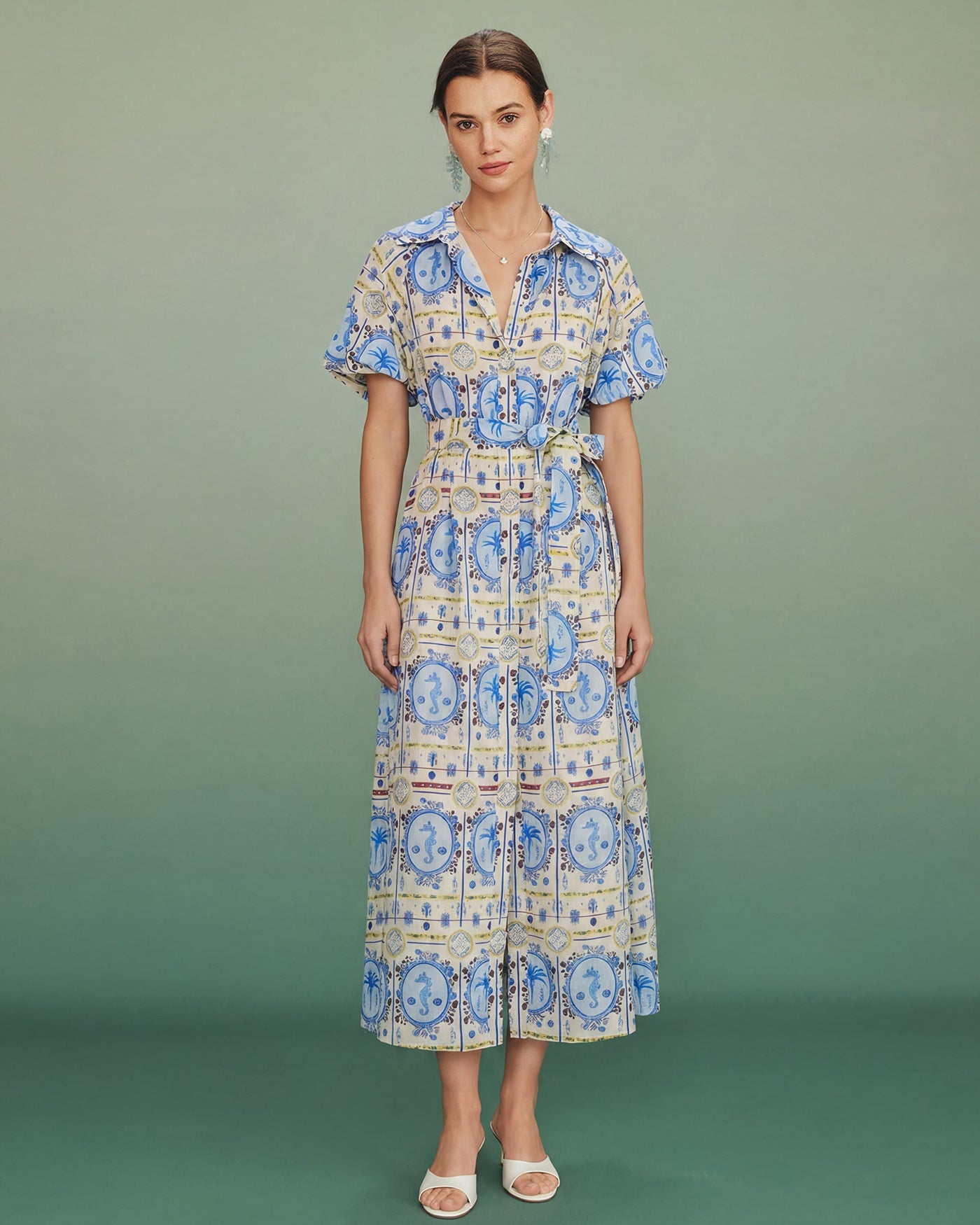 Floral Collar Tunic Midi Dress | Rihoas