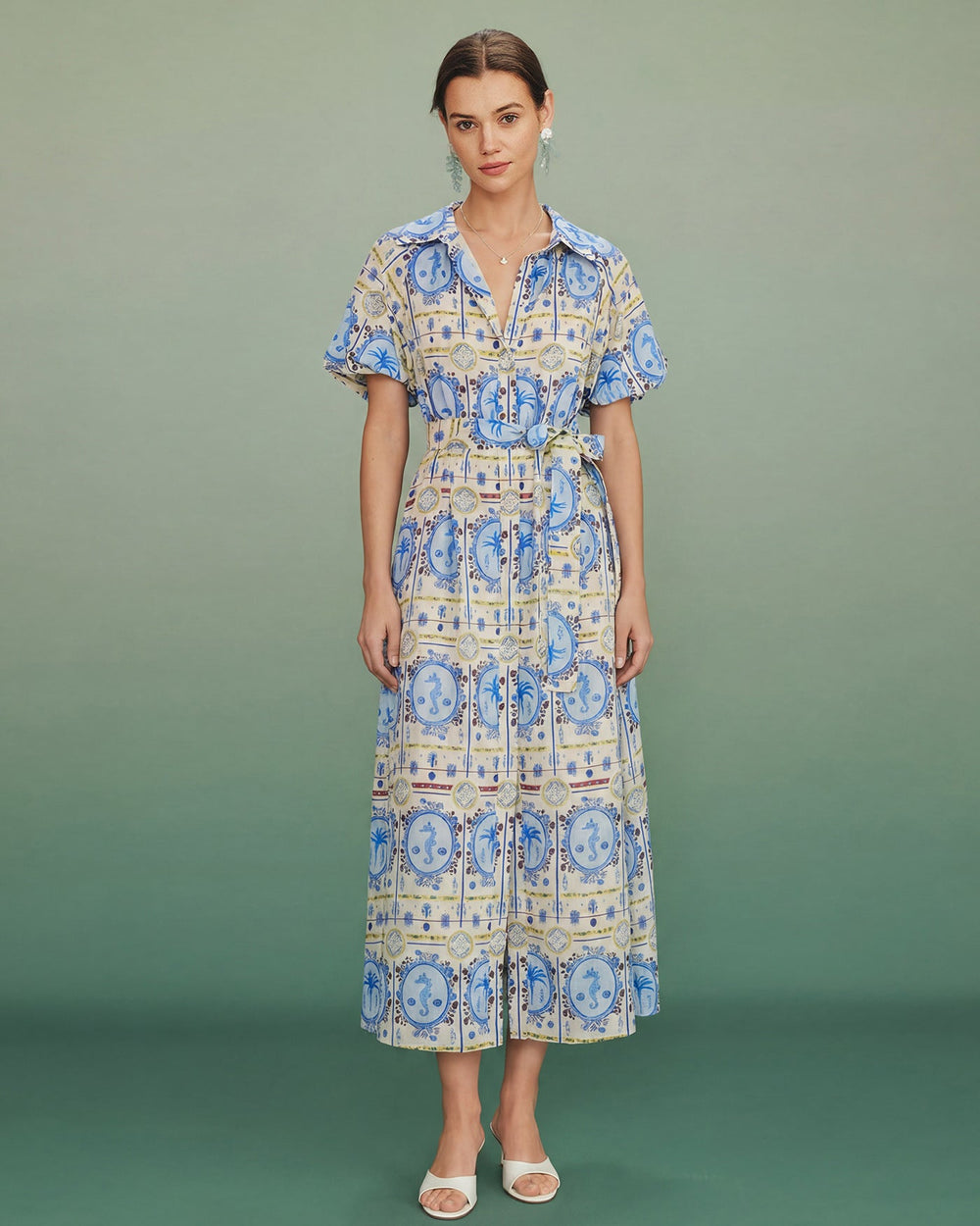Floral Collar Tunic Midi Dress | Rihoas