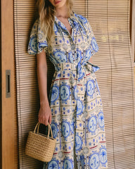Floral Collar Tunic Midi Dress | Rihoas