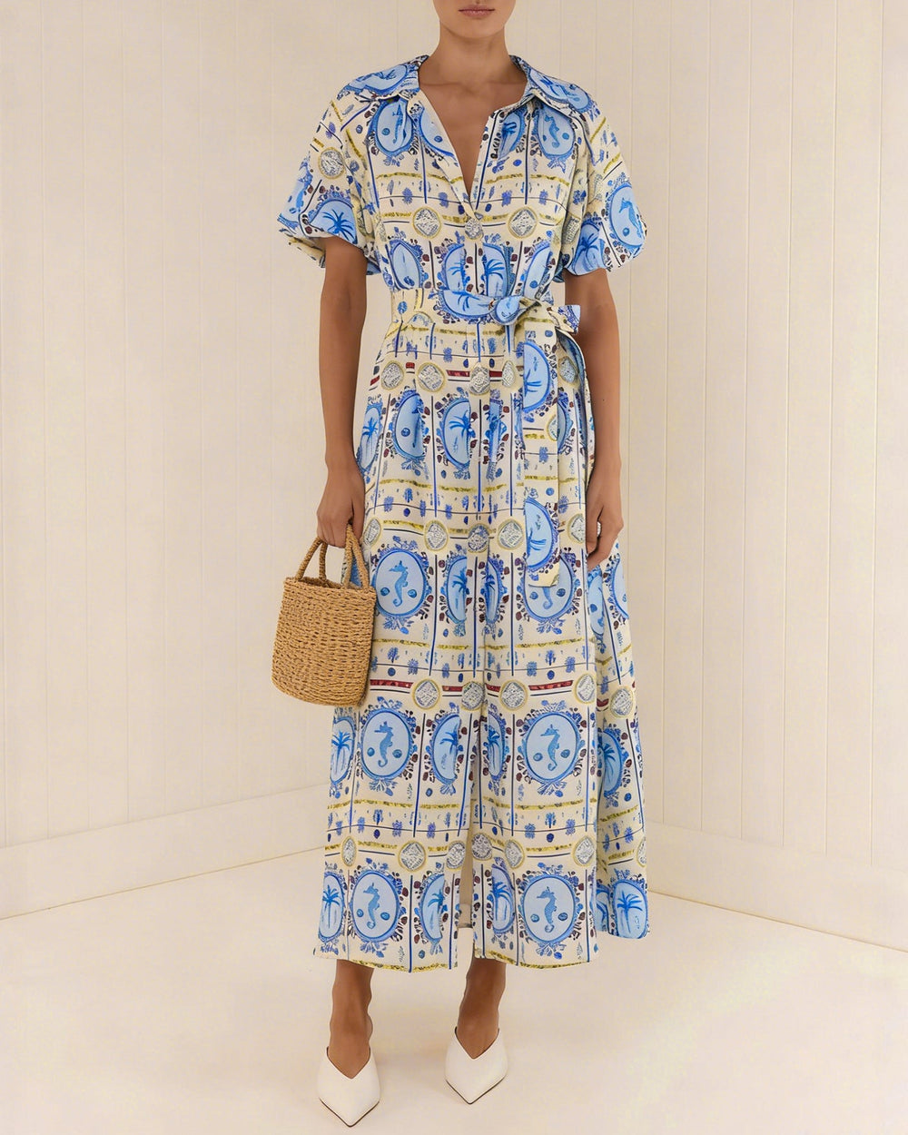 Floral Collar Tunic Midi Dress | Rihoas