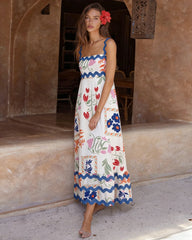 Floral Splicing Contrasting Slip Midi Dress | Rihoas