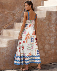 Floral Splicing Contrasting Slip Midi Dress | Rihoas