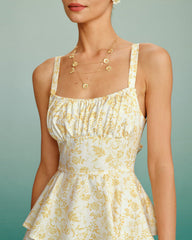 Yellow Floral Ruched Slip Maxi Dress | Rihoas