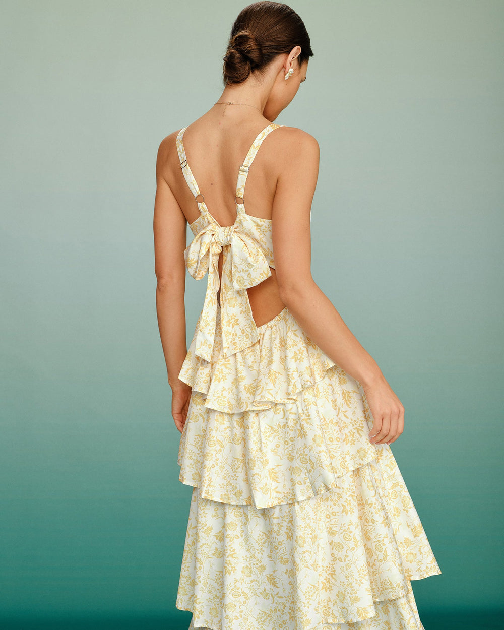 Yellow Floral Ruched Slip Maxi Dress | Rihoas