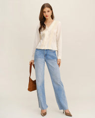 Apricot V Neck Lace Shirt | Rihoas