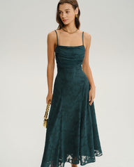 Green Jacquard A-Line Slip Maxi Dress | Rihoas