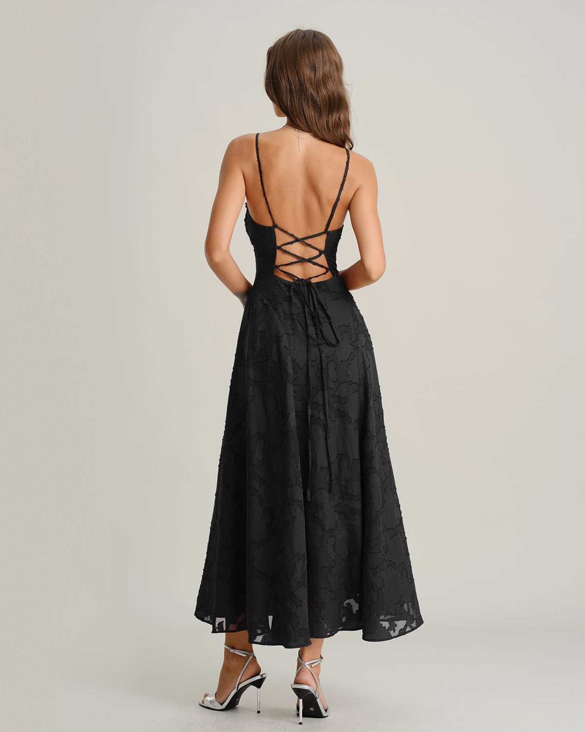 Black Jacquard Slip Maxi Dress | Rihoas