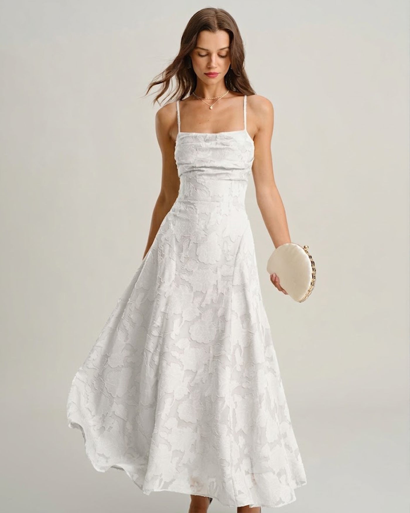 White X Cross Jacquard Slip Maxi Dress | Rihoas