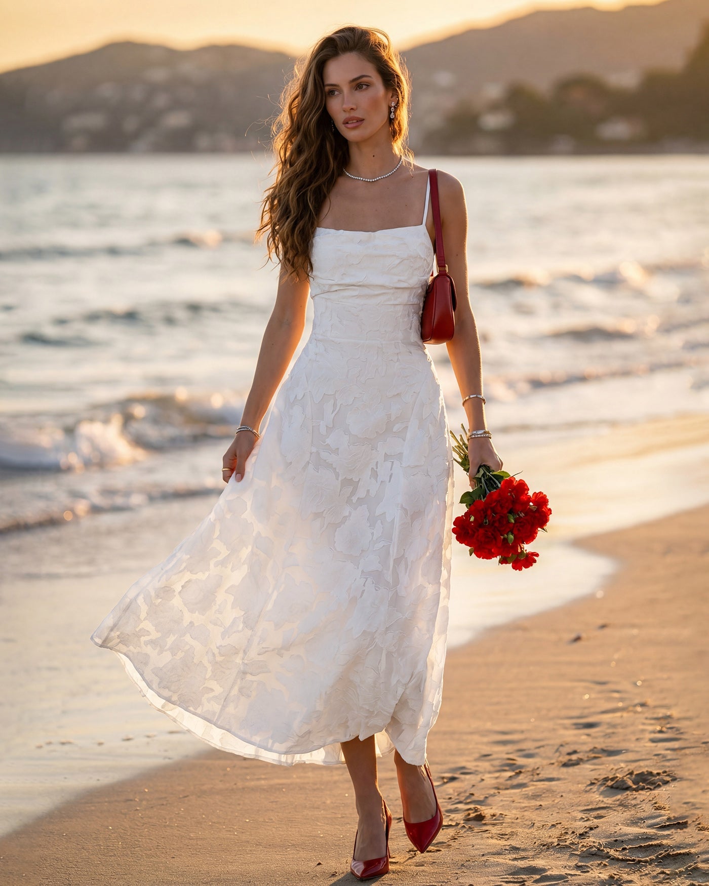 White X Cross Jacquard Slip Maxi Dress | Rihoas