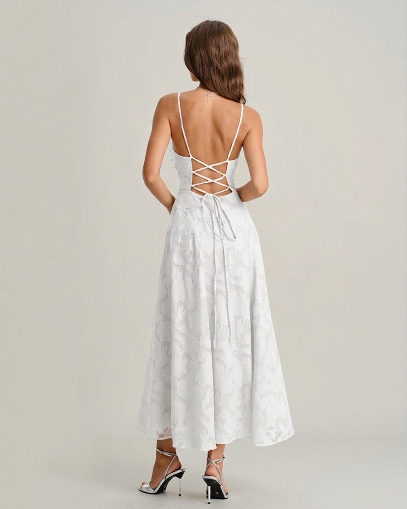 White X Cross Jacquard Slip Maxi Dress | Rihoas