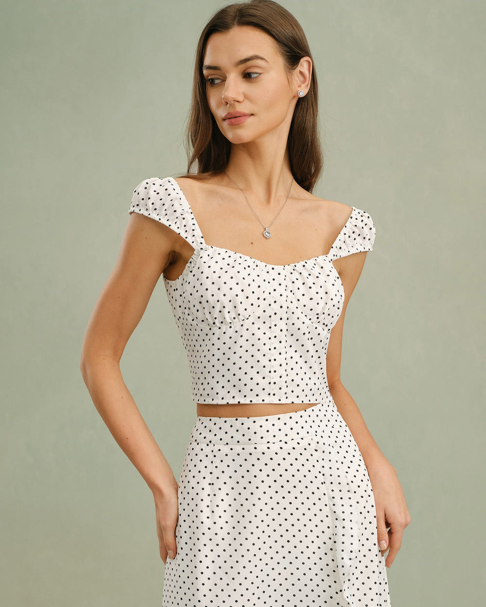 White Sweetheart Neck Polka Dot Tank Top | Rihoas