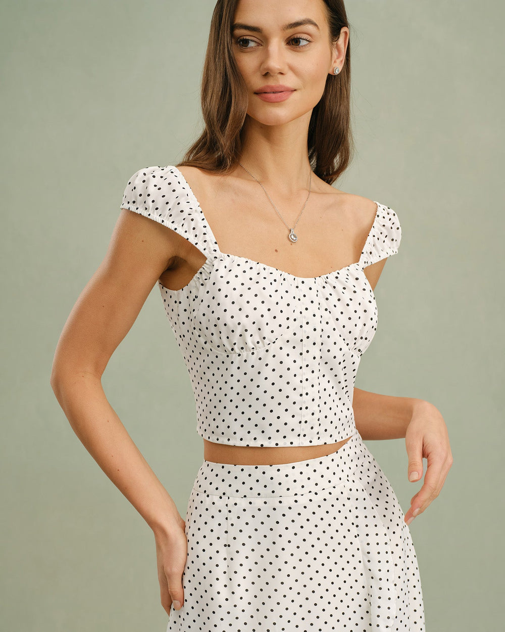 White Sweetheart Neck Polka Dot Tank Top | Rihoas