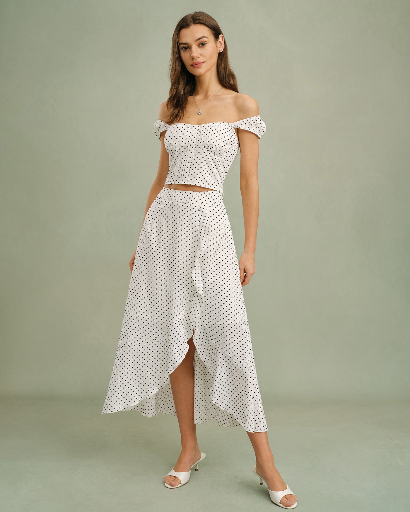 White Sweetheart Neck Polka Dot Tank Top | Rihoas