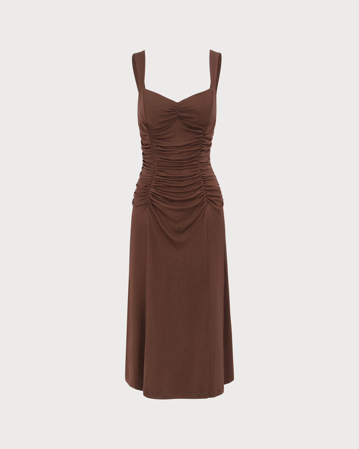 Women's Coffee Ruched Knitted Slip Midi Dress | Rihoas