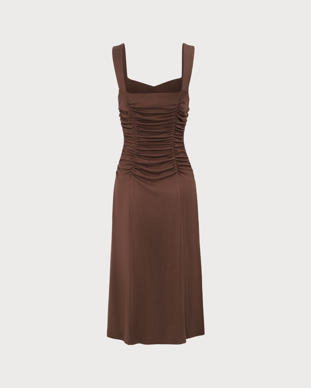 Women's Coffee Ruched Knitted Slip Midi Dress | Rihoas