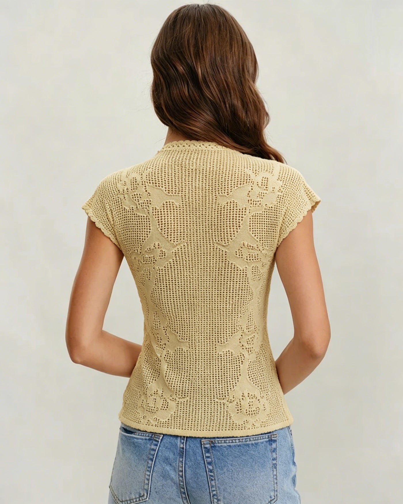 Yellow Turtle See Through Knit Cardigan | Rihoas