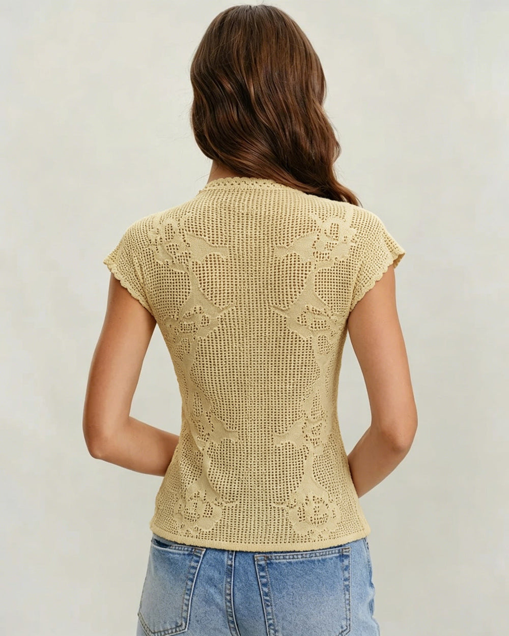 Yellow Turtle See Through Knit Cardigan | Rihoas