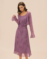Purple Floral Ruched Slip Midi Dress | Rihoas