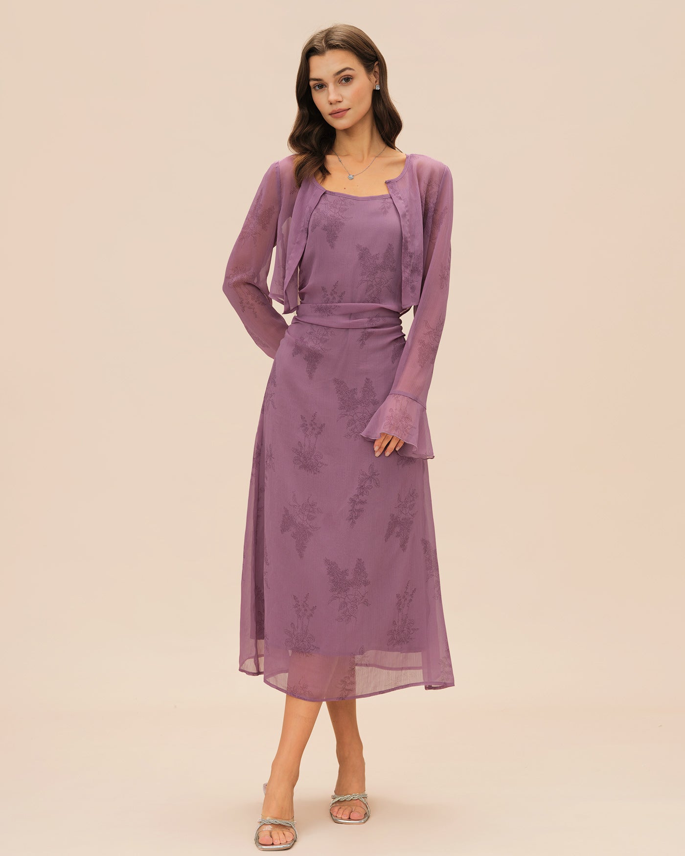 Purple Floral Ruched Slip Midi Dress | Rihoas