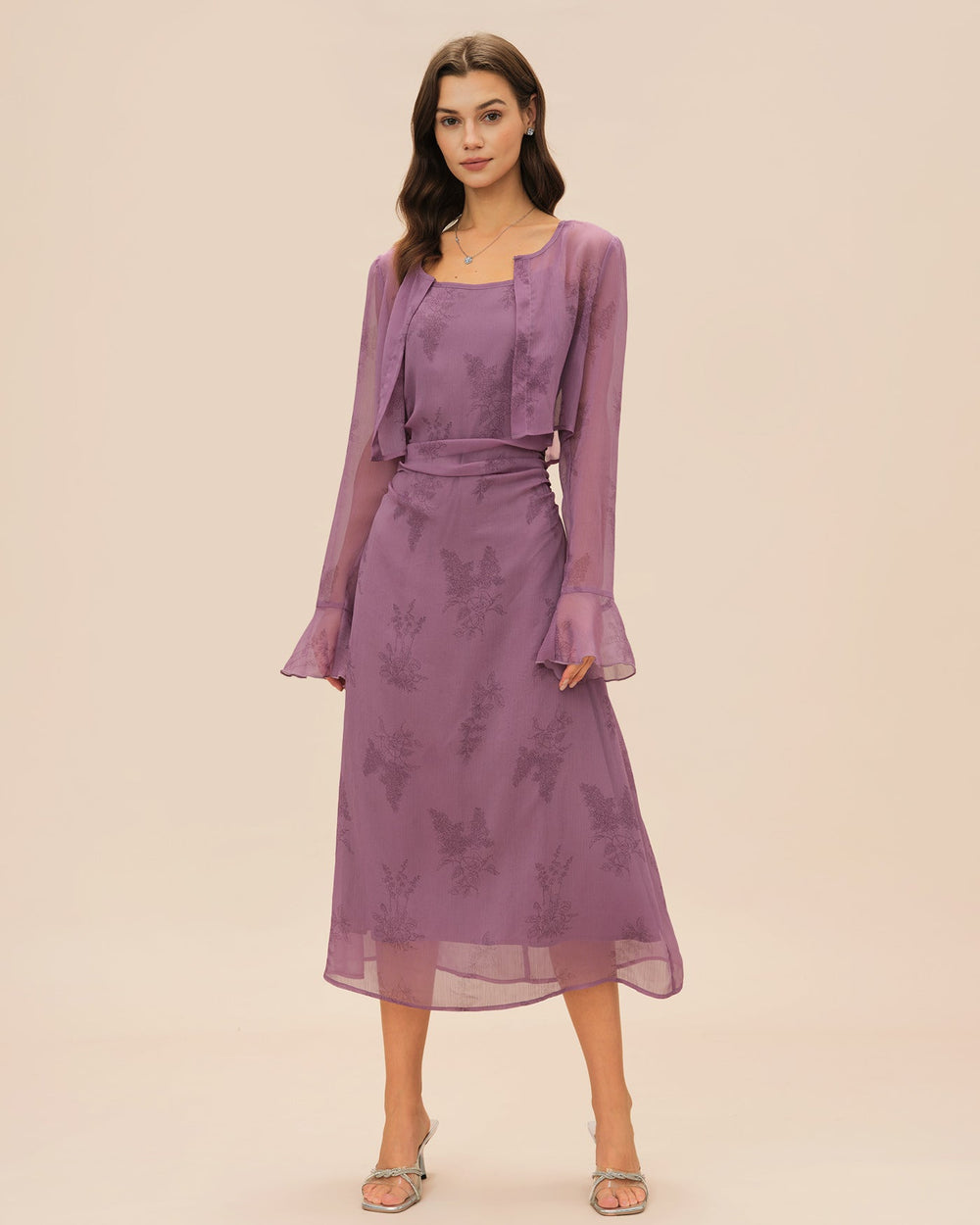 Purple Floral Ruched Slip Midi Dress | Rihoas